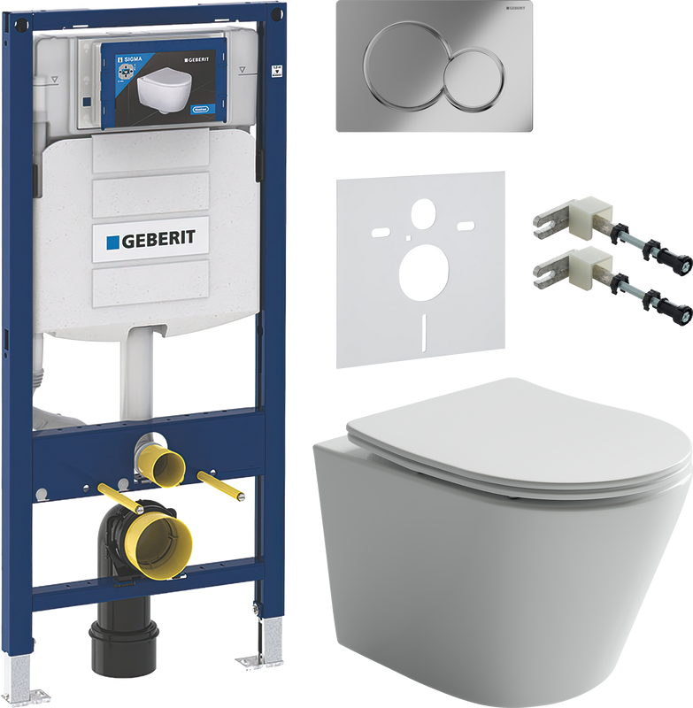 Комплект Унитаз подвесной Ceramicanova Balearica Rimless CN6000 белый + Крепления Geberit Duofix 111.815.00.1 к стене + Звукоизоляция + Инсталляция UP 320 111.300.00.5 + Кнопка Sigma 01 115.770.21.5 хром
