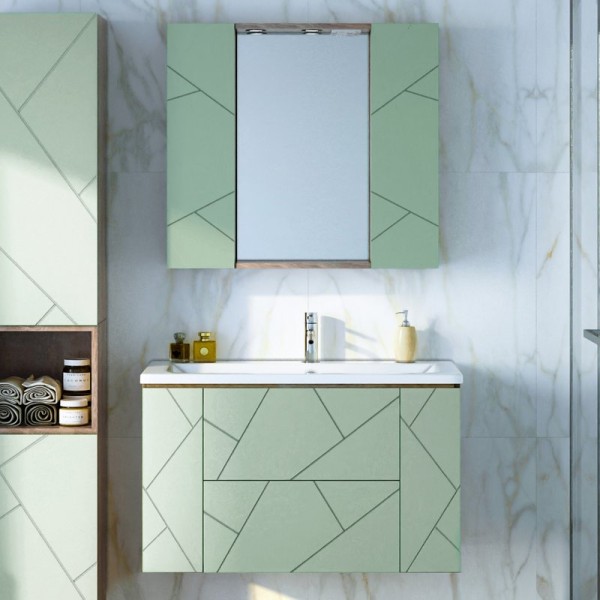 Мебель для ванной комнаты Бриклаер Кристалл 90 фисташка, дуб гранж песочный