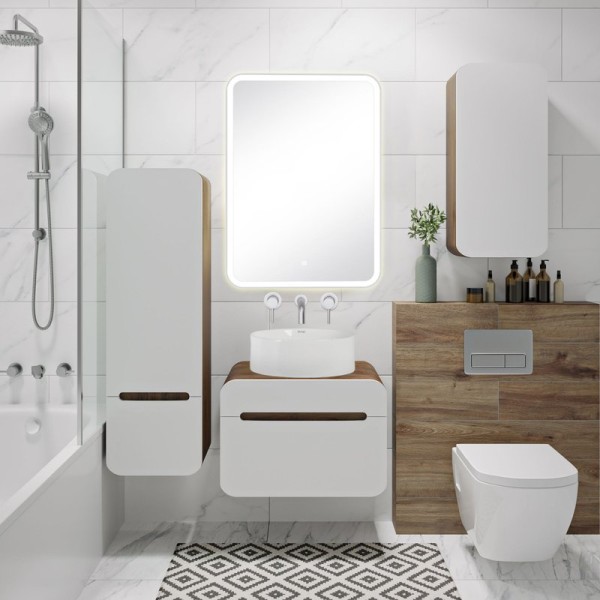 Мебель для ванной комнаты Runo Ницца 60 темное дерево, белая, раковина Palla 40