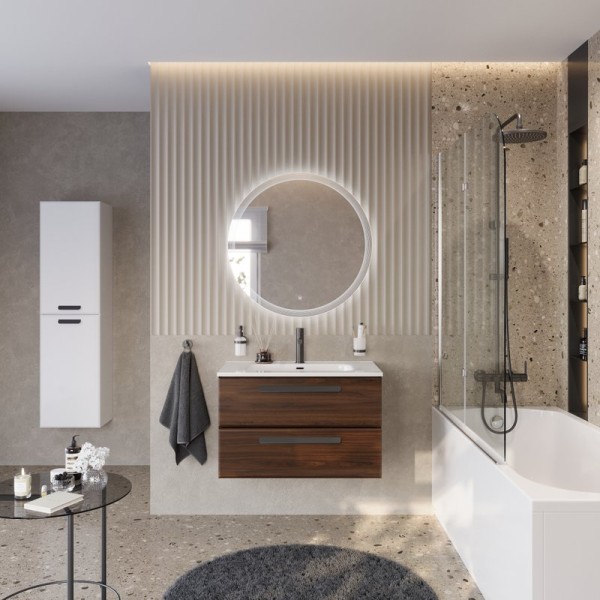 Мебель для ванной комнаты Cezares Eco Cer-N 80 орех шоколад софт, раковина Duet 80, ручки матовые черные