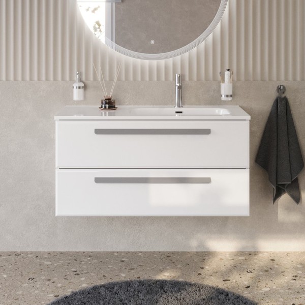 Тумба с раковиной Cezares Eco Cer-N 100 R bianco lucido, раковина Duet 100 R, ручки серые