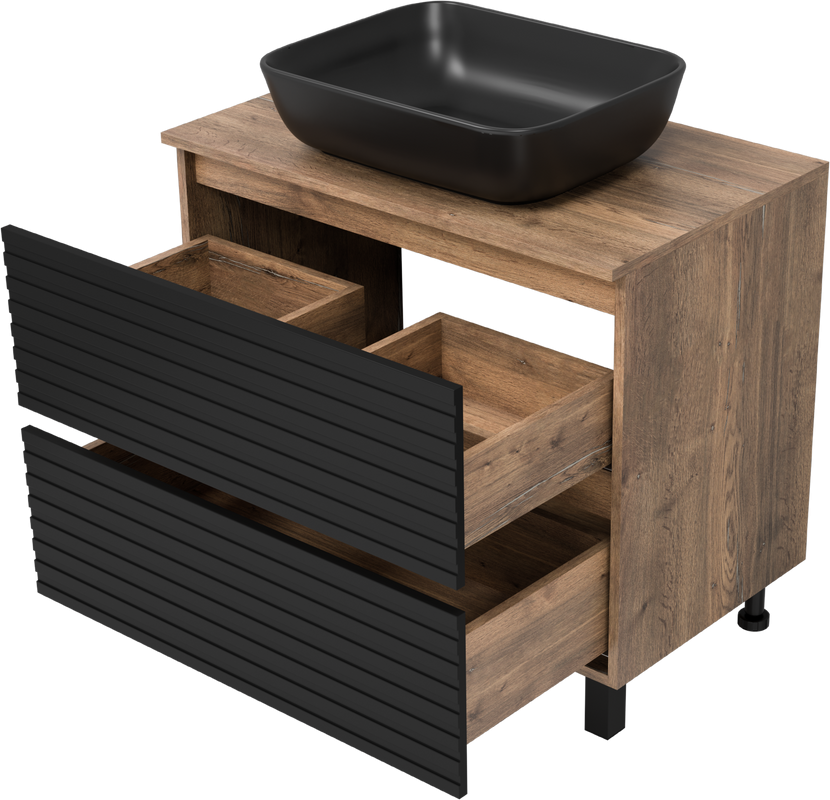 Тумба с раковиной Brevita Dakota 80 напольная, дуб галифакс олово, черный кварц