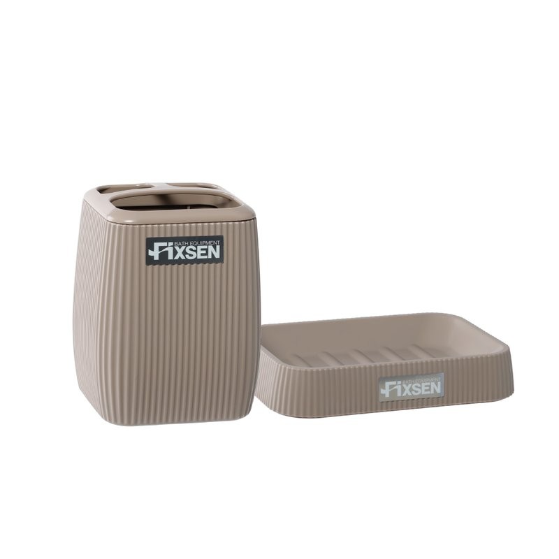 Набор Стакан Fixsen Brown FX-403-3 бежевый + Мыльница FX-403-4 бежевая