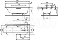 Стальная ванна Kaldewei Advantage Saniform Plus Star 336 170x75 см, пристенная, на ножках, с ручками