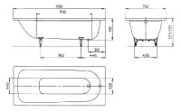 Стальная ванна Kaldewei Advantage Saniform Plus Star 336 170x75 см, пристенная, на ножках, с ручками