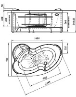 Акриловая ванна Radomir Ирма Стандарт 150x95 см, угловая, левая, пристенная, с гидромассажем, белая, асимметричная, с каркасом, с экраном, с сиденьем, со сливом-переливом, с полотенцедержателем