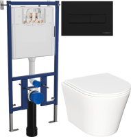 Комплект Унитаз подвесной Ceramicanova Forma CN3011 с микролифтом + Инсталляция DIWO + Кнопка 7323 черная матовая