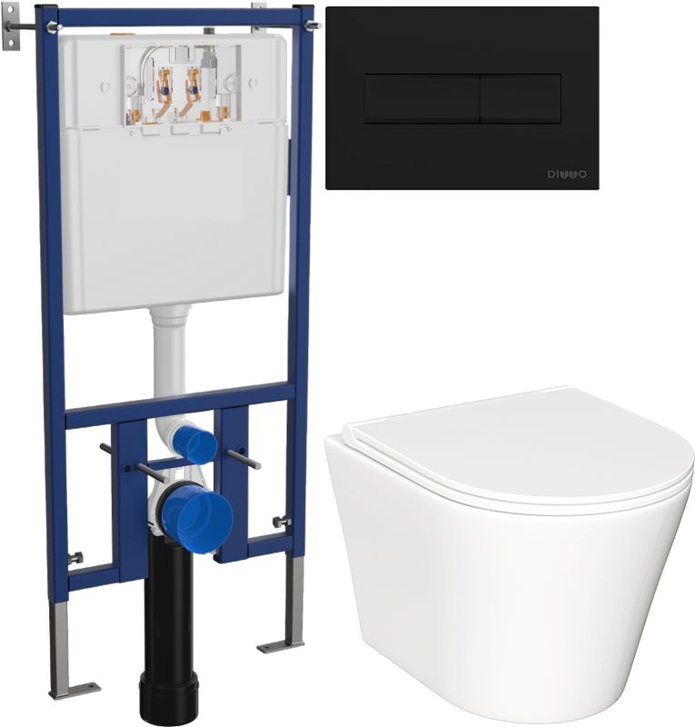 Комплект Унитаз подвесной Ceramicanova Forma CN3011 с микролифтом + Инсталляция DIWO + Кнопка 7323 черная матовая