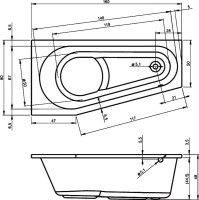 Акриловая ванна Riho Delta R 160x80 см, угловая, правая, пристенная, белая, пятиугольная, с каркасом, со сливом-переливом