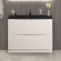 Мебель для ванной комнаты BelBagno Marino 100 напольная, bianco lucido, черная раковина