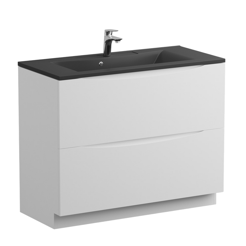 Мебель для ванной комнаты BelBagno Marino 100 напольная, bianco lucido, черная раковина