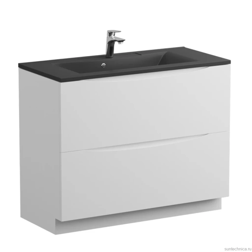 Мебель для ванной комнаты BelBagno Marino 100 напольная, bianco lucido, черная раковина