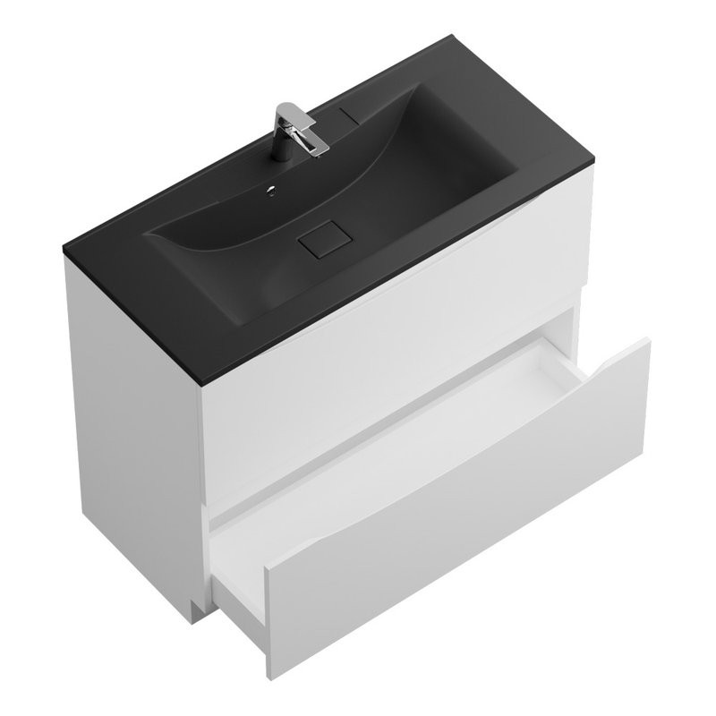 Мебель для ванной комнаты BelBagno Marino 100 напольная, bianco lucido, черная раковина