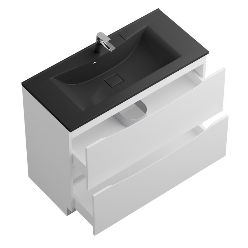 Мебель для ванной комнаты BelBagno Marino 100 напольная, bianco lucido, черная раковина