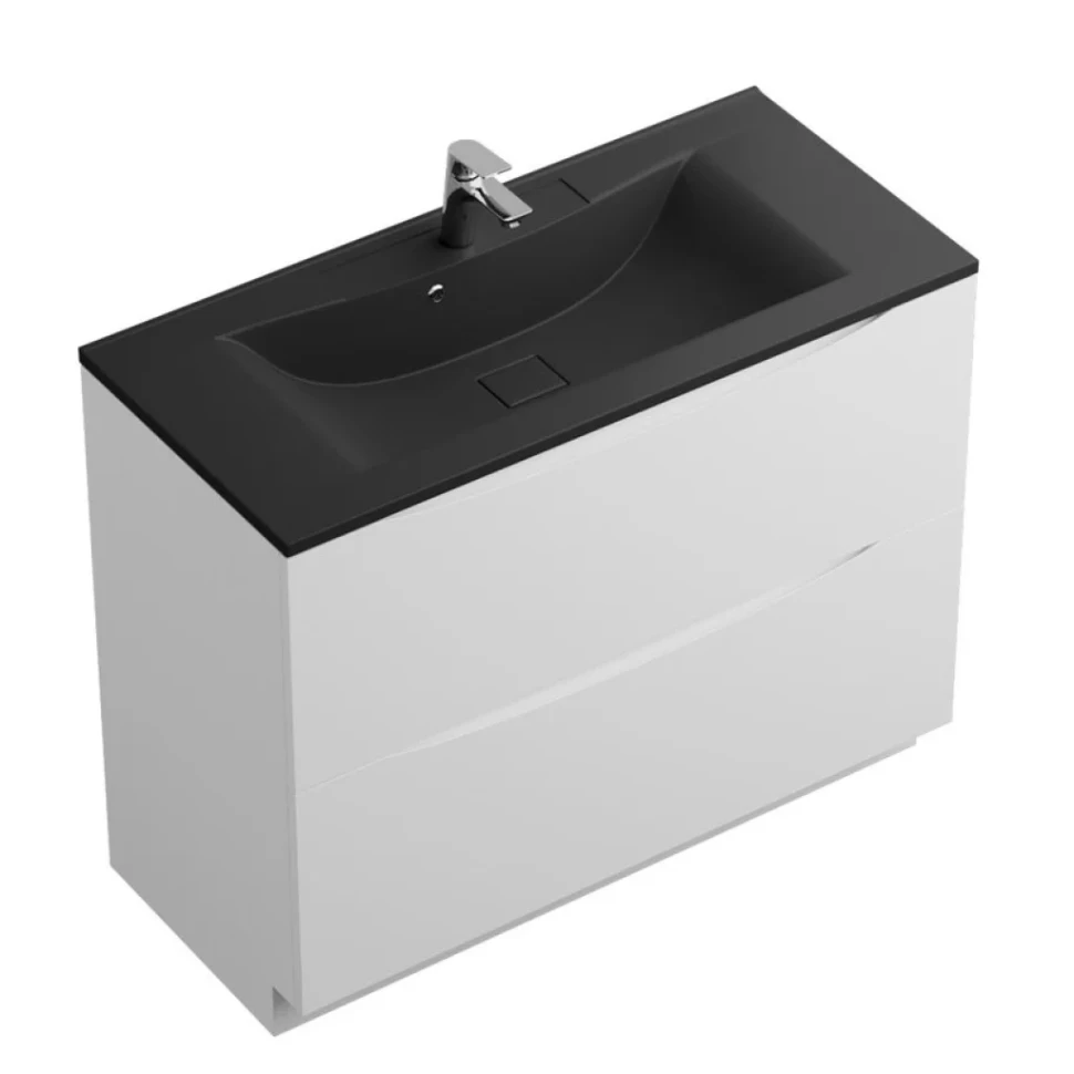 Мебель для ванной комнаты BelBagno Marino 100 напольная, bianco lucido, черная раковина