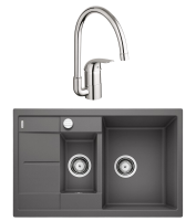 Комплект Мойка Blanco Metra 6 S Compact темная скала + Смеситель Grohe Euroeco