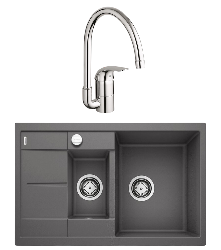Комплект Мойка Blanco Metra 6 S Compact темная скала + Смеситель Grohe Euroeco