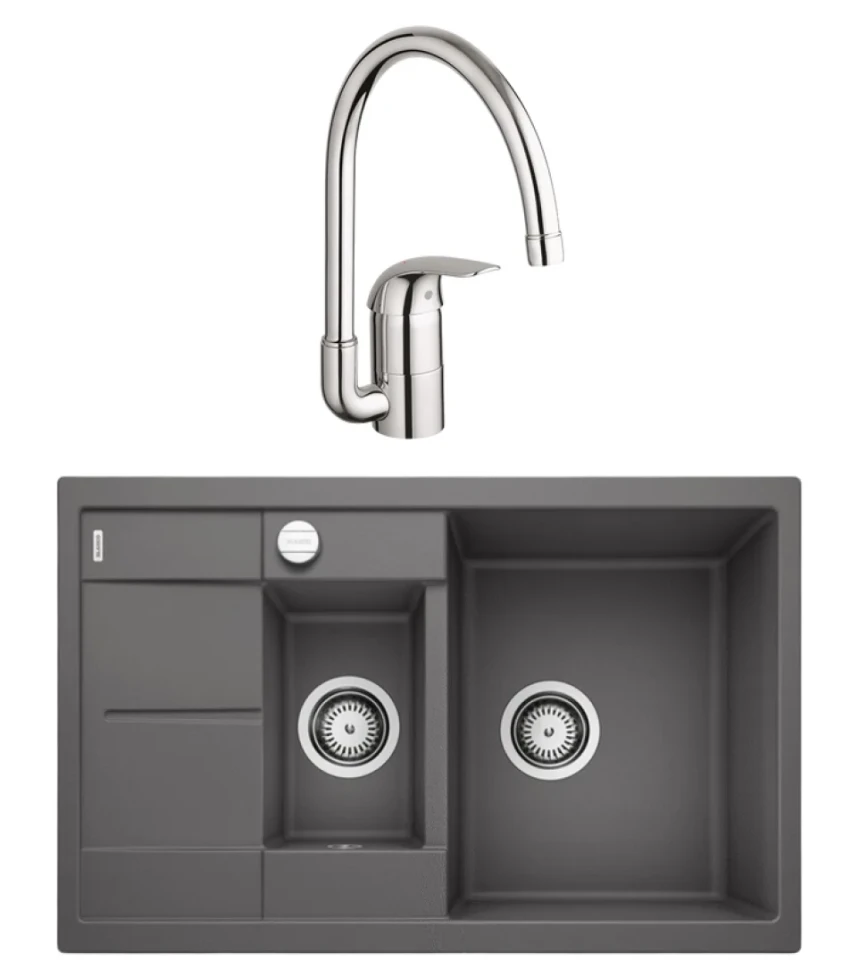 Комплект Мойка Blanco Metra 6 S Compact темная скала + Смеситель Grohe Euroeco