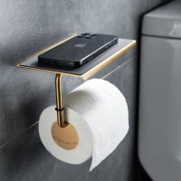 Держатель для туалетной бумаги с полочкой Shevanik SZ15G, золотой сатин
