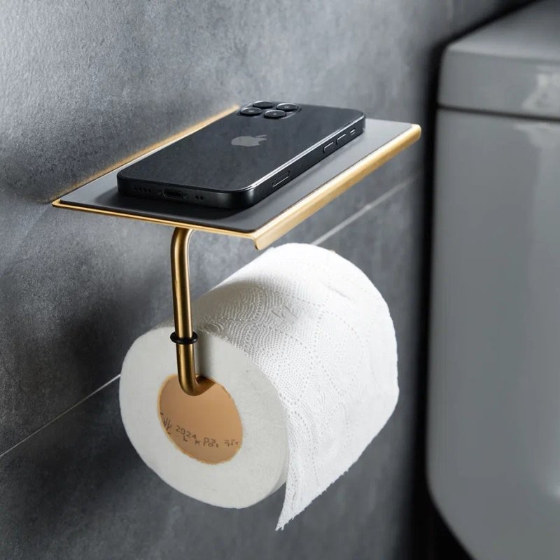 Держатель для туалетной бумаги с полочкой Shevanik SZ15G, золотой сатин
