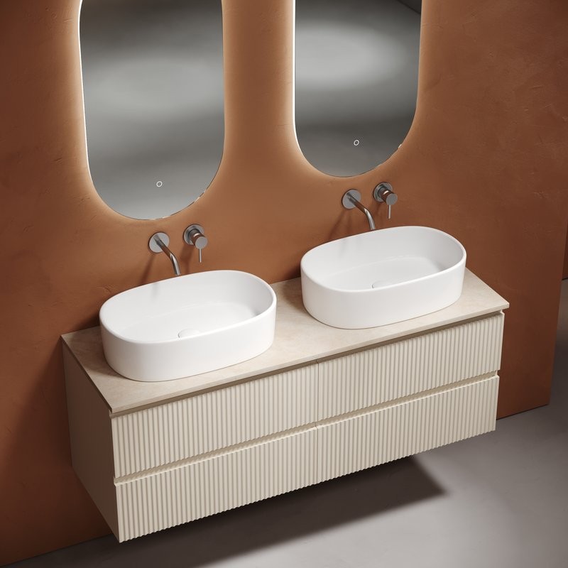 Тумба с раковиной Sancos Snob R 140 beige soft, столешница бежевая TT140A2, раковина CN6075
