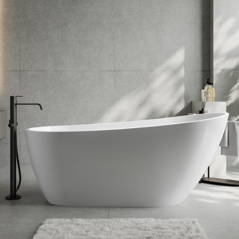 Акриловая ванна Abber AB9501 170x80 см, отдельностоящая, белая, овальная, с каркасом, со сливом-переливом