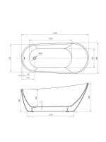 Акриловая ванна Abber AB9501 170x80 см, отдельностоящая, белая, овальная, с каркасом, со сливом-переливом