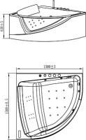 Акриловая ванна Orans 6510700 150x150 см, угловая, пристенная, с гидромассажем, белая, четверть круга, с каркасом, с экраном, со смесителем, со сливом-переливом, с подсветкой, с подголовником, с поручнем