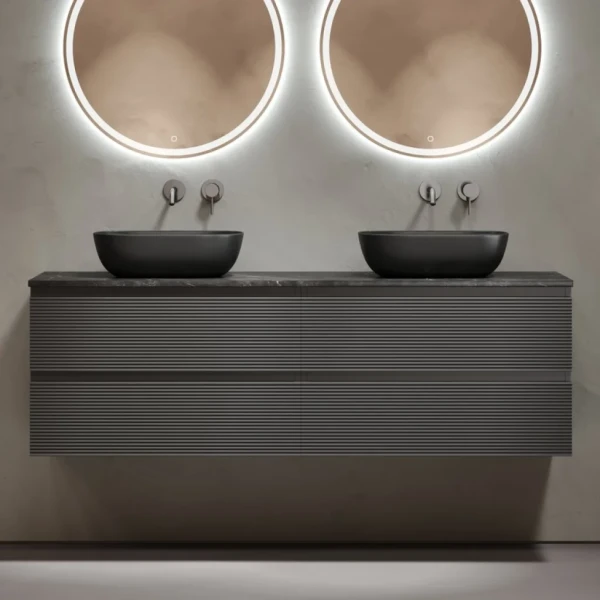 Тумба с раковиной Sancos Folk 160 grey soft, столешница черный мрамор TT160A1, раковина CN6009MB
