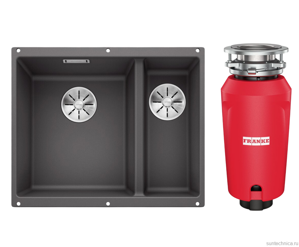 Комплект Мойка Blanco Subline 340/160-U темная скала, левая + Измельчитель Franke