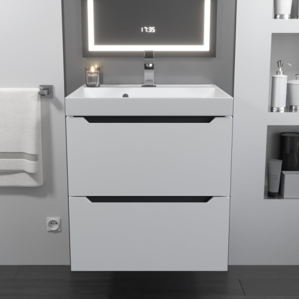 Тумба с раковиной Uperwood Tanos 50 подвесная, белая, графит