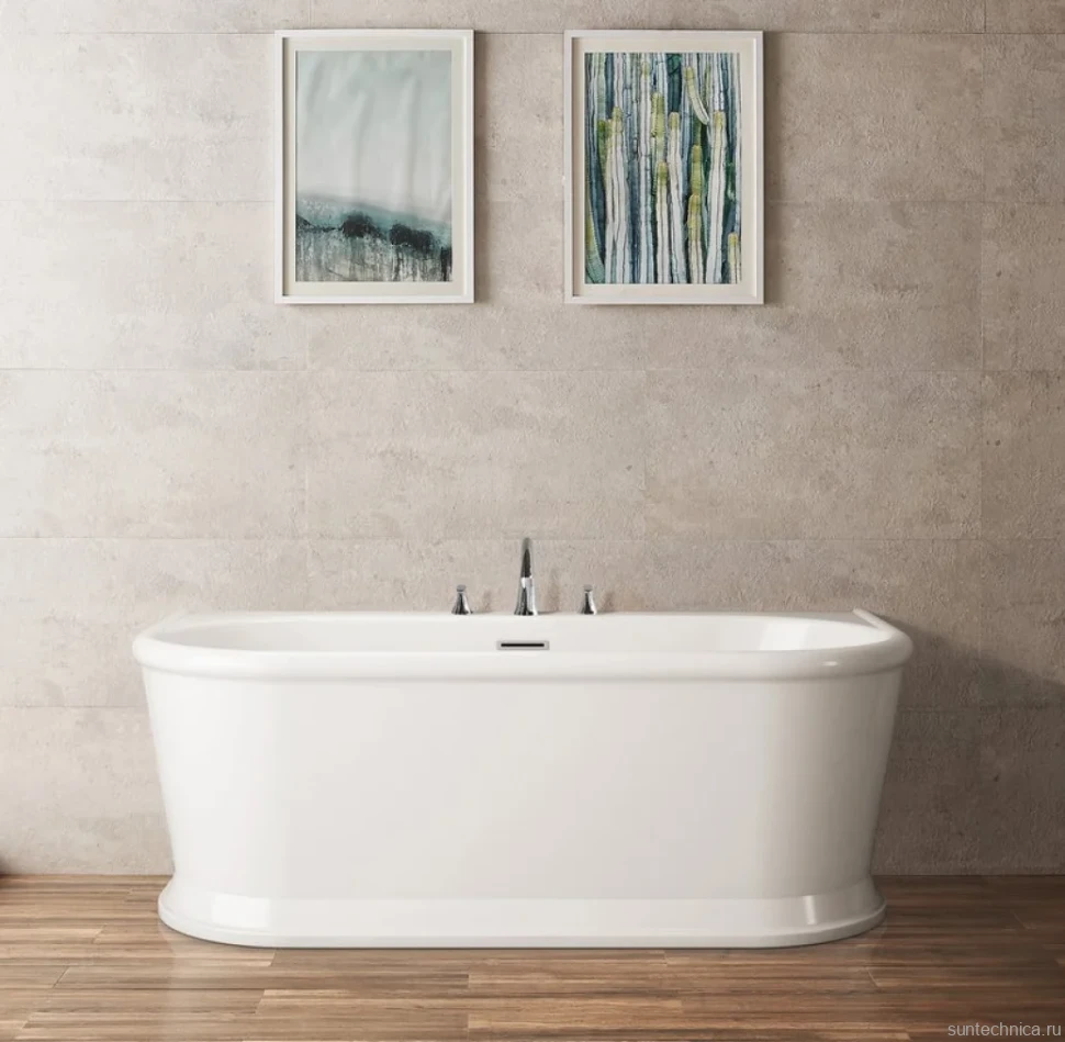 Акриловая ванна BelBagno BB408-1700-800 без опоры 170x80 см, пристенная, белая, овальная, со сливом-переливом
