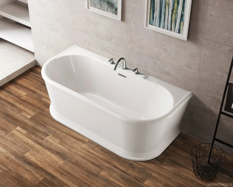 Акриловая ванна BelBagno BB408-1700-800 без опоры 170x80 см, пристенная, белая, овальная, со сливом-переливом