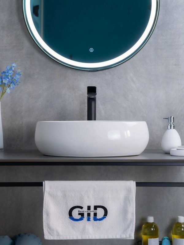 Накладная раковина GID Lago N9030b 48 глянцевая белая, овальная, фаянс