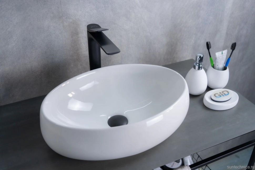 Накладная раковина GID Lago N9030b 48 глянцевая белая, овальная, фаянс