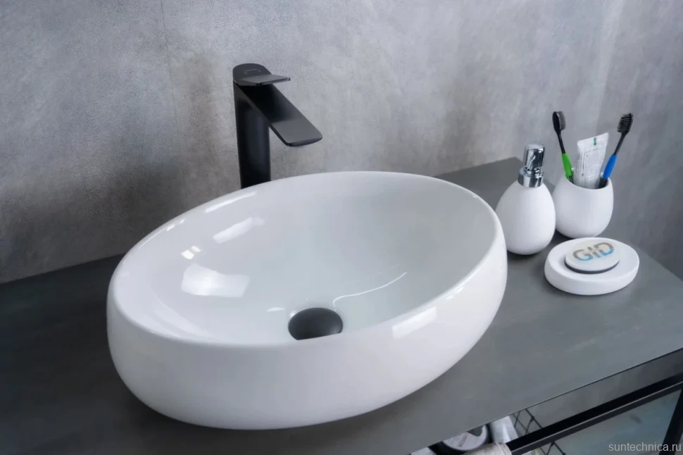 Накладная раковина GID Lago N9030b 48 глянцевая белая, овальная, фаянс