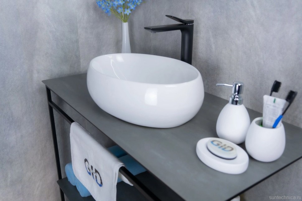 Накладная раковина GID Lago N9030b 48 глянцевая белая, овальная, фаянс