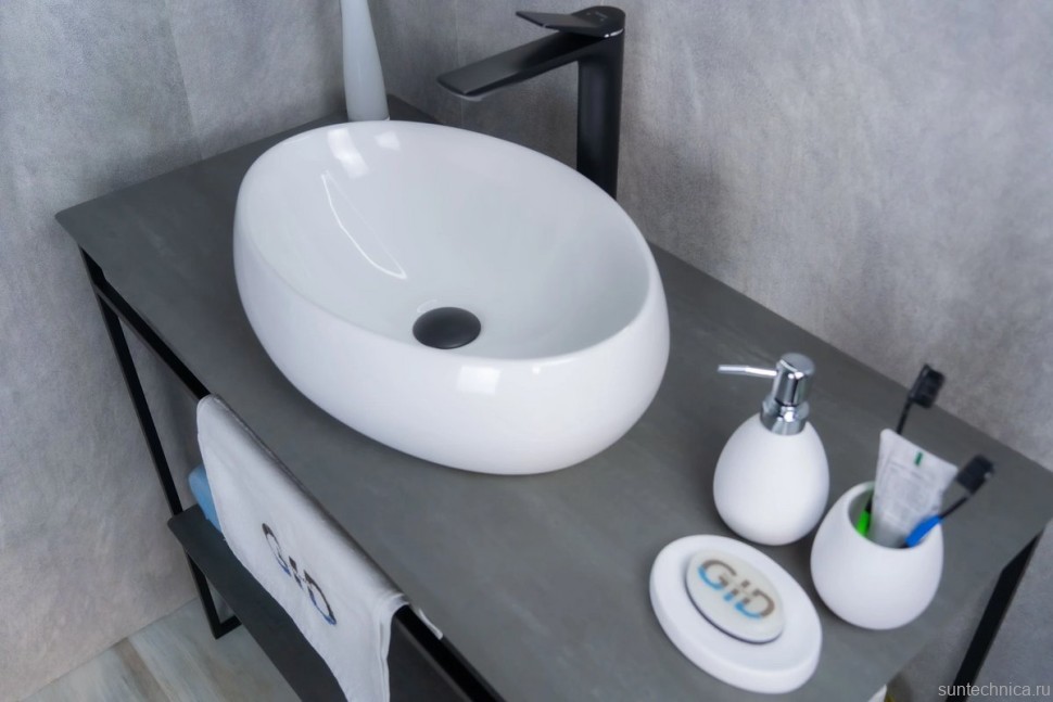 Накладная раковина GID Lago N9030b 48 глянцевая белая, овальная, фаянс