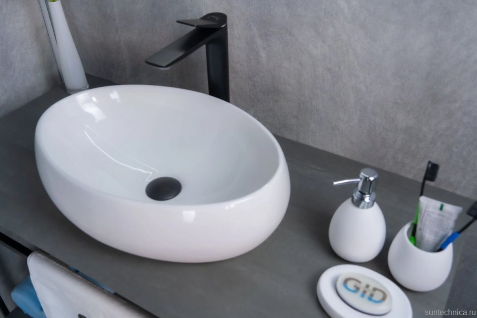 Накладная раковина GID Lago N9030b 48 глянцевая белая, овальная, фаянс