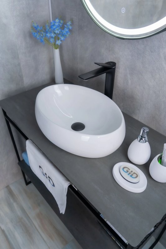 Накладная раковина GID Lago N9030b 48 глянцевая белая, овальная, фаянс