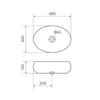 Накладная раковина GID Lago N9030b 48 глянцевая белая, овальная, фаянс