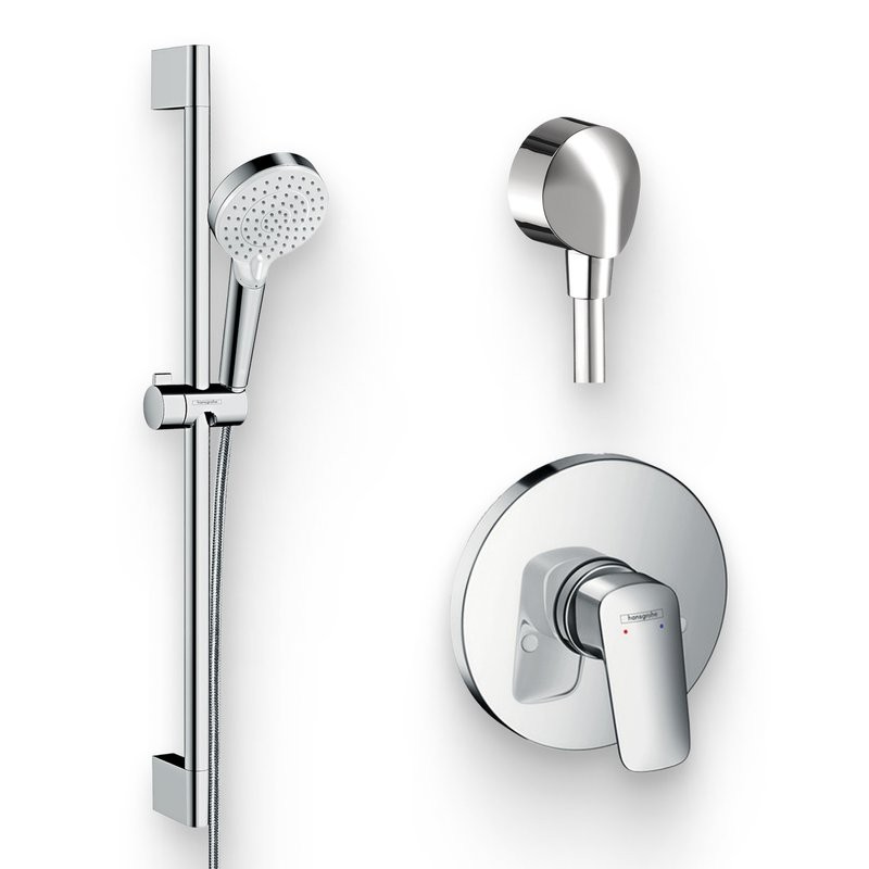 Душевой комплект Смеситель Hansgrohe Logis 71666000 + Гарнитур Crometta 26532400 + Подключение FixFit 27454000