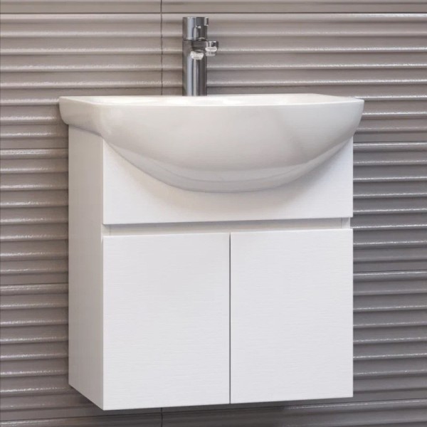 Тумба с раковиной Vigo Wing 50 белая матовая + Смеситель для раковины MEGA Didim MG-CM100 хром