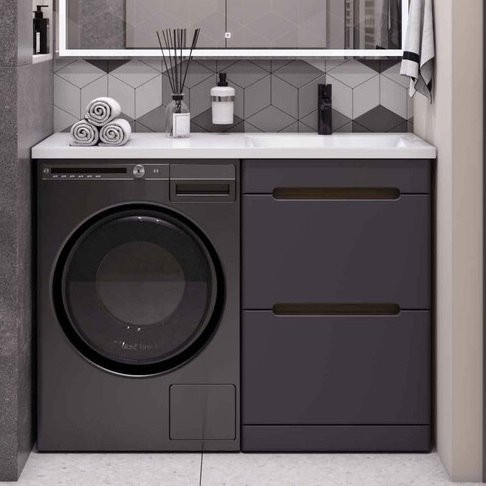 Тумба с раковиной SanStar Darko 110 R под стиральную машину дуб вотан, графит софт, раковина Даллас