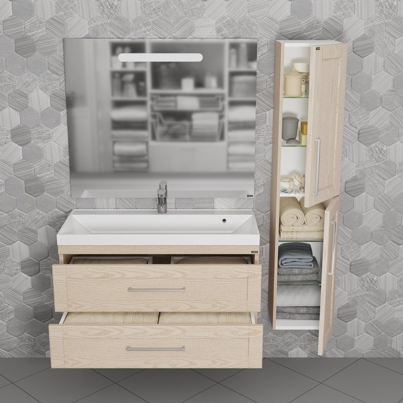 Тумба с раковиной СаНта Венера 100 подвесная, дуб бежевый