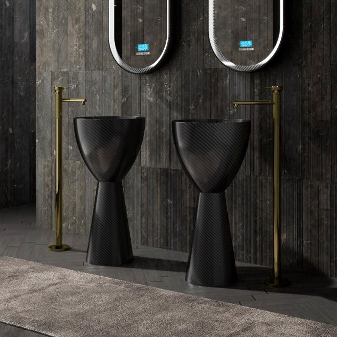 Раковина напольная Abber Karbon AK2003 45 матовая черная, круглая, моноблок