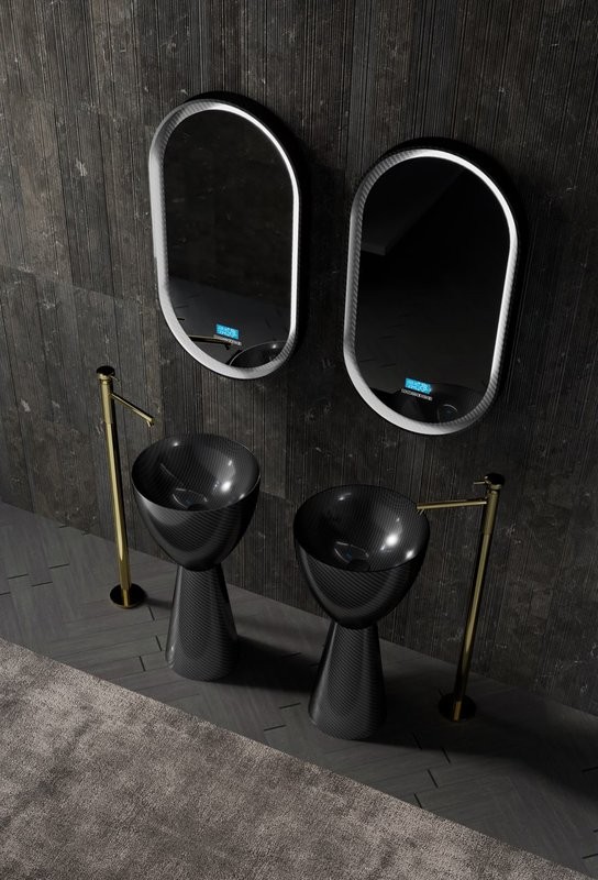 Раковина напольная Abber Karbon AK2003 45 матовая черная, круглая, моноблок