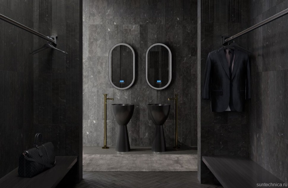 Раковина напольная Abber Karbon AK2003 45 матовая черная, круглая, моноблок