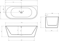 Акриловая ванна Abber AB9216-1.5 150x80 см, пристенная, белая, овальная, с каркасом, со сливом-переливом