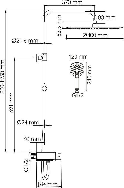 Душевая стойка Wasserkraft Aller A113.117.058.CH Thermo с термостатом, хром